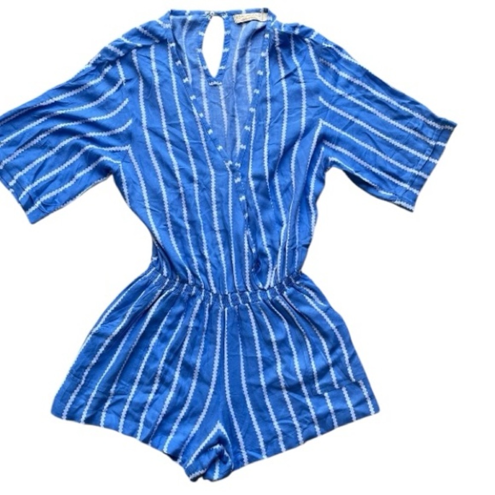 Anthropologie BeachGold Blue Striped Jumpsuit Size M